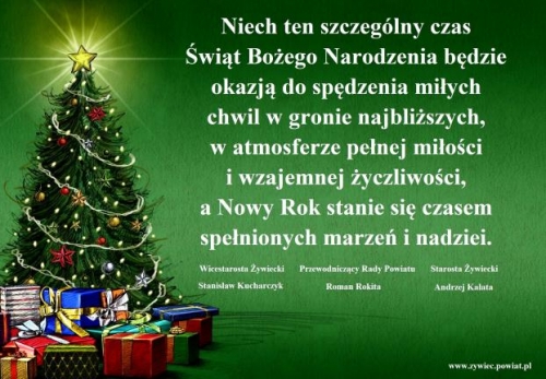 Życzenia Świąteczne od władz Powiatu Żywieckiego.